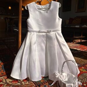 Little girls white satin flower girl dress
